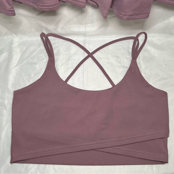 Purple matching crop top & pleated athletic tennis golf skirt workout set sz M - Picture 3 of 12